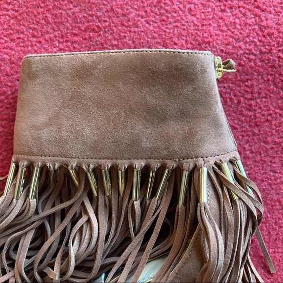 RACHEL ZOE Sz 9 Suede Bootie Sandals w/ Fringe Golden Accents Zipper  Tassels - Picture 7 of 10